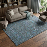 10' X 14' Teal And Navy Blue Geometric Shag Washable Area Rug With UV Protection - HomeRoots - Flyclothing LLC