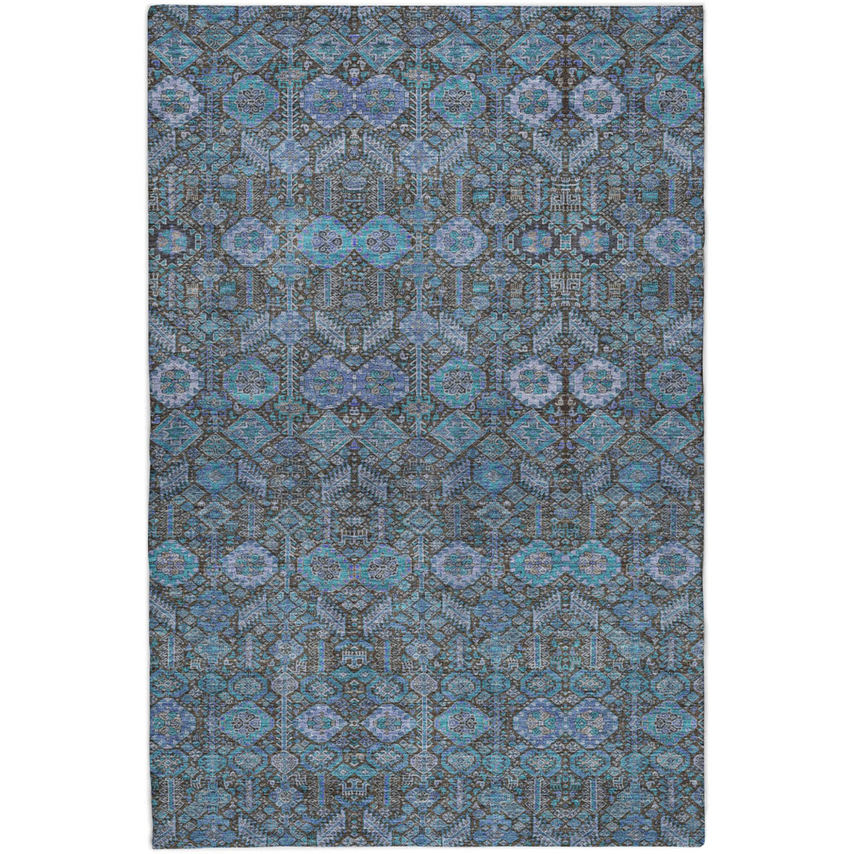 10' X 14' Teal And Navy Blue Geometric Shag Washable Area Rug With UV Protection - HomeRoots - Flyclothing LLC