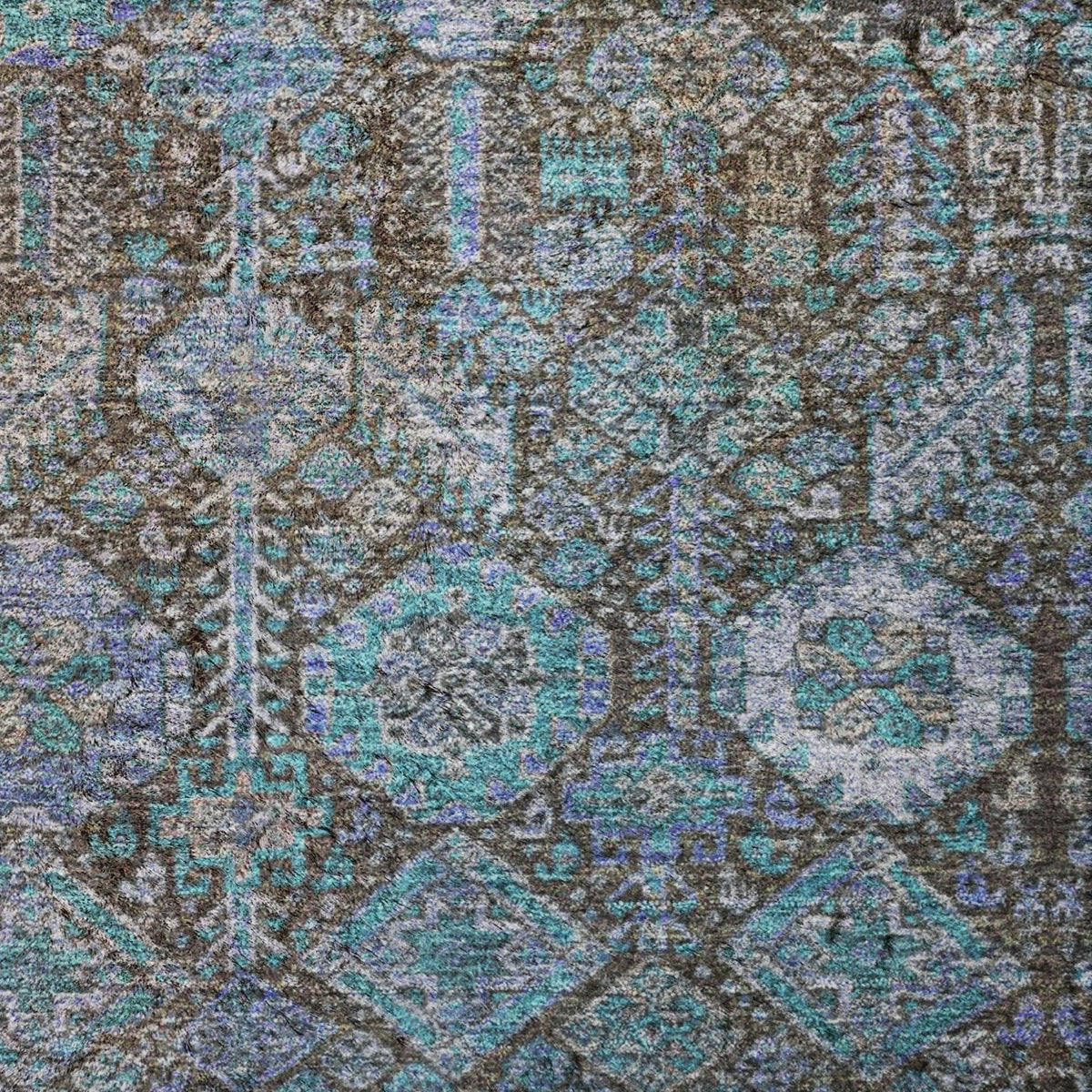 10' X 14' Teal And Navy Blue Geometric Shag Washable Area Rug With UV Protection - HomeRoots - Flyclothing LLC