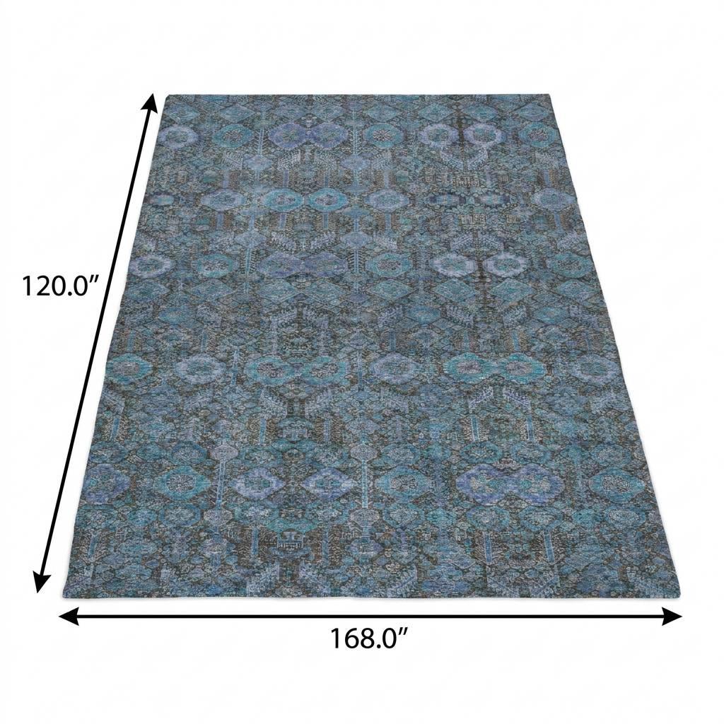10' X 14' Teal And Navy Blue Geometric Shag Washable Area Rug With UV Protection - HomeRoots - Flyclothing LLC