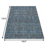 10' X 14' Teal And Navy Blue Geometric Shag Washable Area Rug With UV Protection - HomeRoots - Flyclothing LLC
