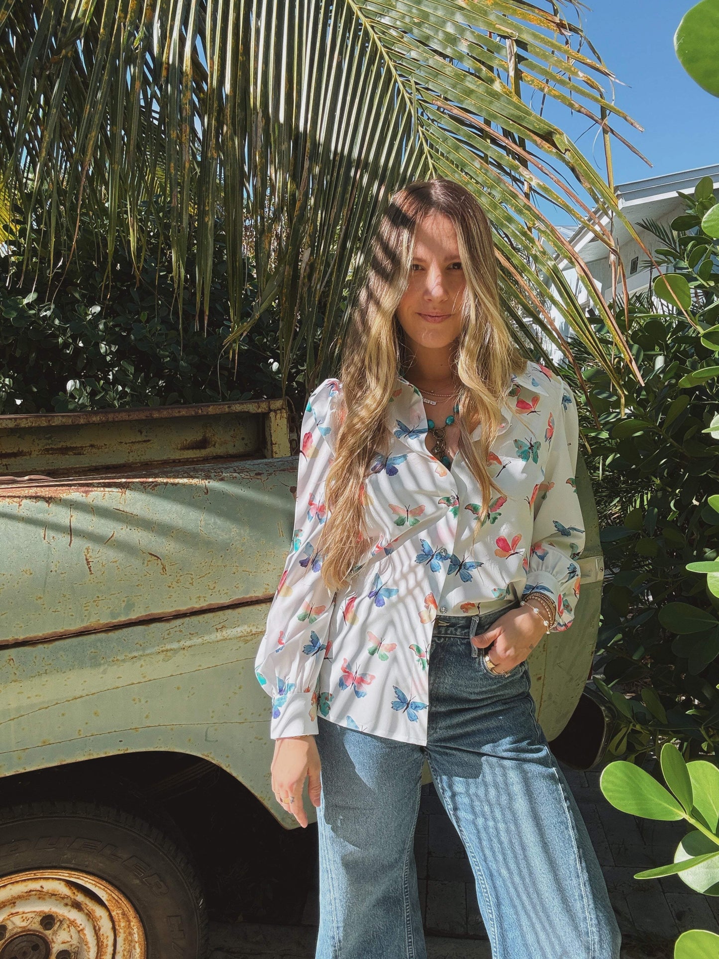 Eyes Without a Face Butterfly Button Up Blouse - Lil Bee's Bohemian - Flyclothing LLC