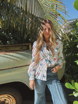 Eyes Without a Face Butterfly Button Up Blouse - Lil Bee's Bohemian - Flyclothing LLC
