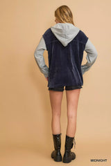 Umgee Contrast Hooded Chenille Jacket - Trendsi - Flyclothing LLC