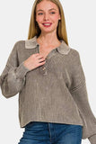 Zenana Washed Half Button Long Sleeve Sweater - Trendsi - Flyclothing LLC