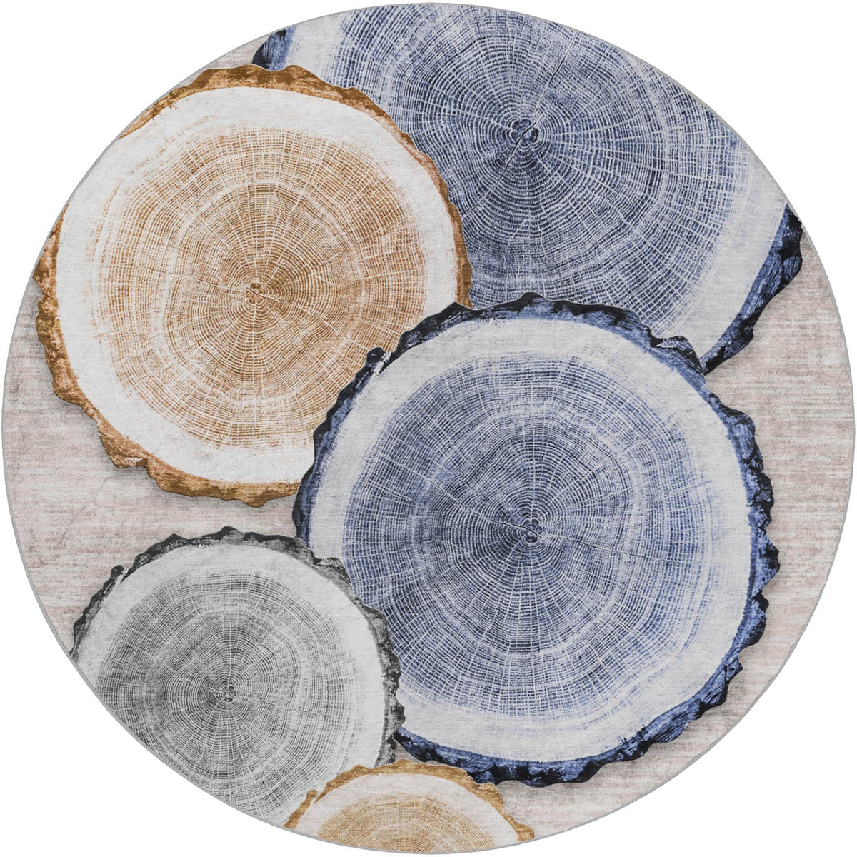 8' Beige And Taupe Faux Bois Shag Washable Round Rug With UV Protection - HomeRoots - Flyclothing LLC