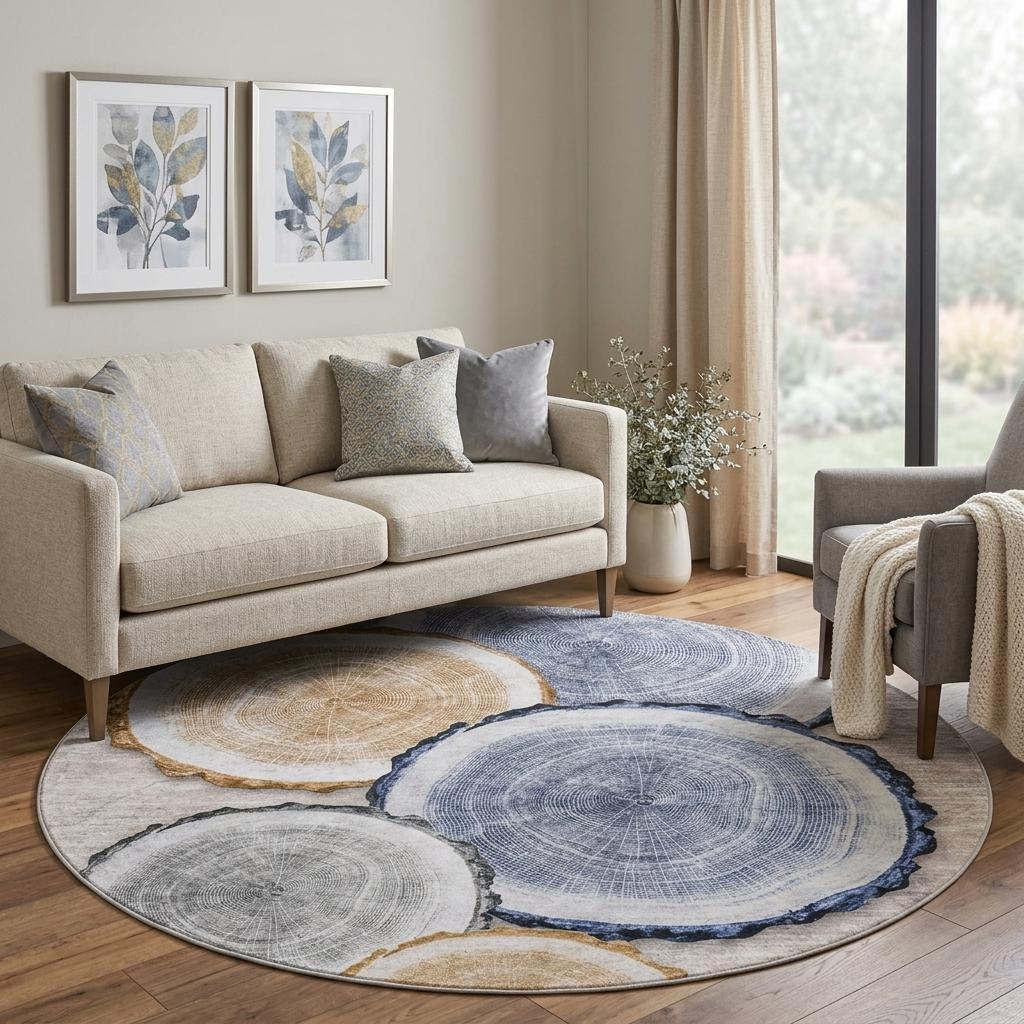 8' Beige And Taupe Faux Bois Shag Washable Round Rug With UV Protection - HomeRoots - Flyclothing LLC