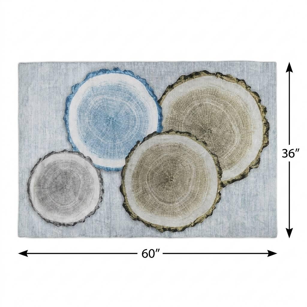 3' X 5' Blue And Navy Blue Faux Bois Shag Washable Area Rug With UV Protection - HomeRoots - Flyclothing LLC