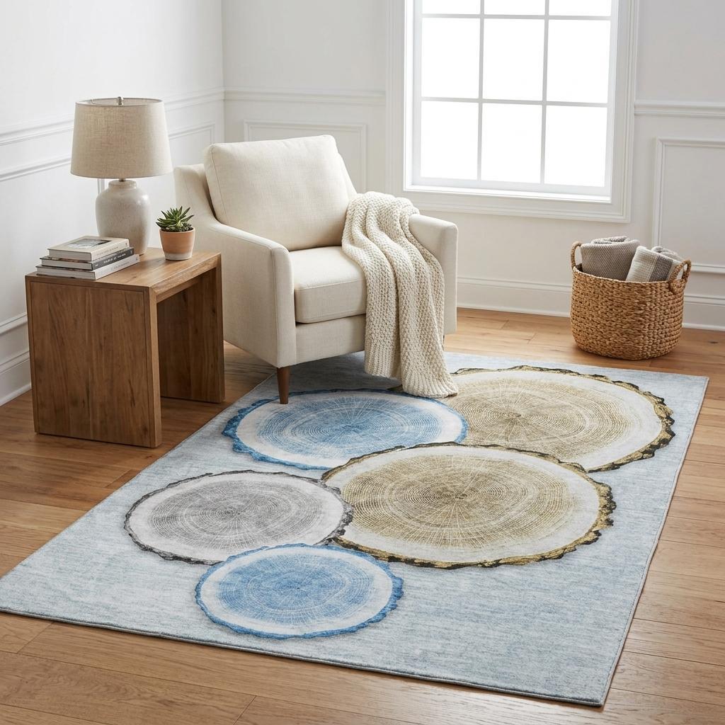 5' X 8' Blue And Navy Blue Faux Bois Shag Washable Area Rug With UV Protection - HomeRoots - Flyclothing LLC