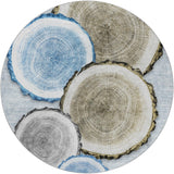 8' Blue And Navy Blue Faux Bois Shag Washable Round Rug With UV Protection - HomeRoots - Flyclothing LLC