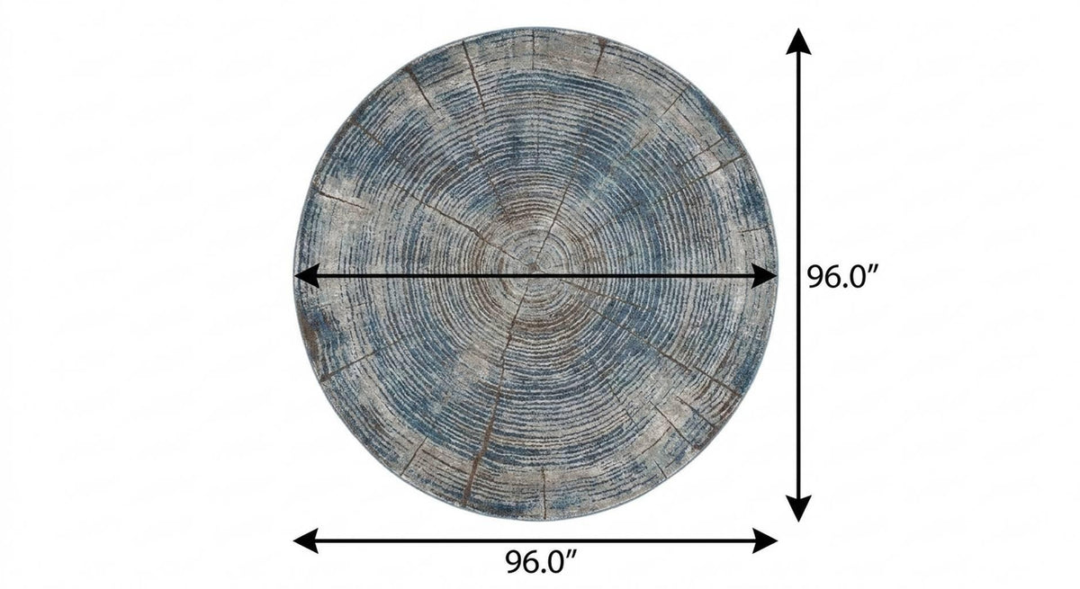 8' Blue And Navy Blue Faux Bois Shag Washable Round Rug With UV Protection - HomeRoots - Flyclothing LLC