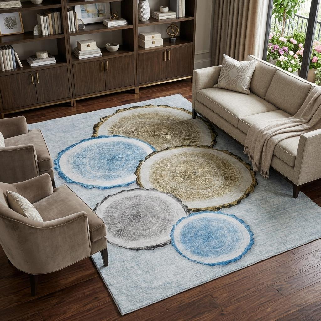 8' X 10' Blue And Navy Blue Faux Bois Shag Washable Area Rug With UV Protection - HomeRoots - Flyclothing LLC