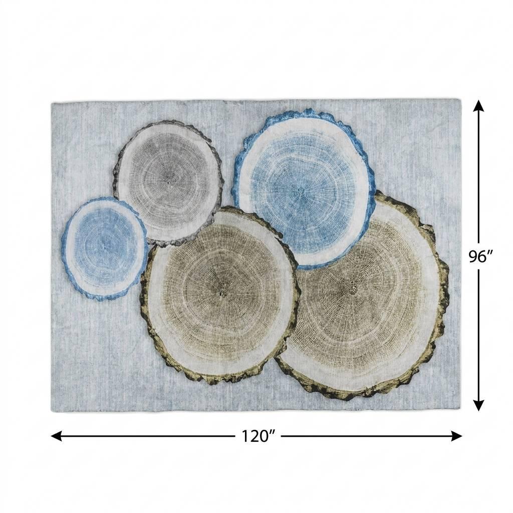 8' X 10' Blue And Navy Blue Faux Bois Shag Washable Area Rug With UV Protection - HomeRoots - Flyclothing LLC