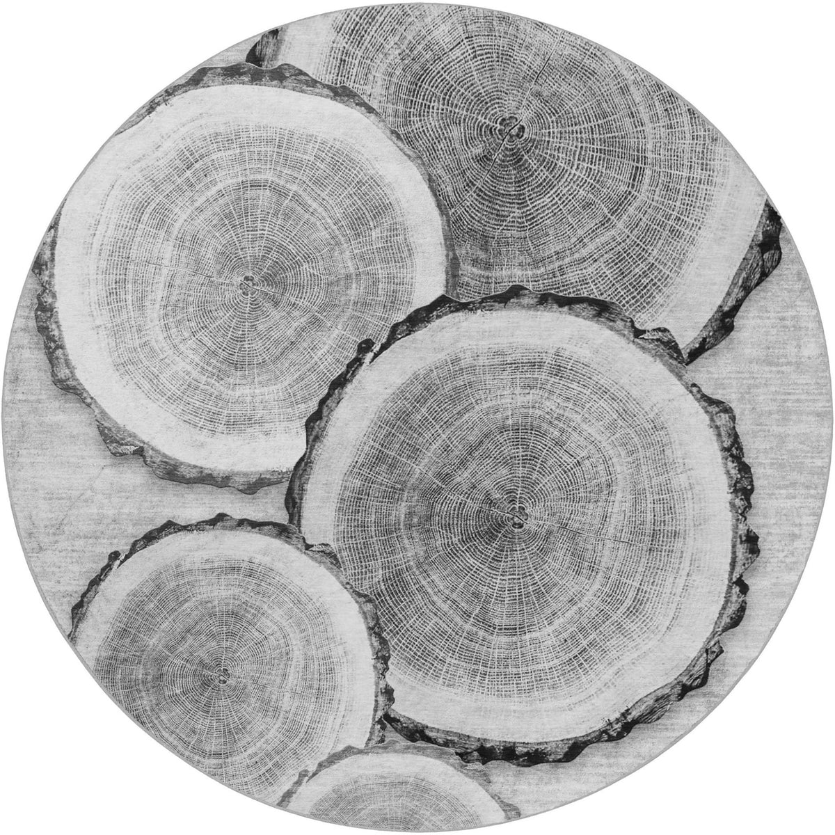 8' Gray And Silver Faux Bois Shag Washable Round Rug With UV Protection - HomeRoots - Flyclothing LLC