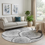 8' Gray And Silver Faux Bois Shag Washable Round Rug With UV Protection - HomeRoots - Flyclothing LLC