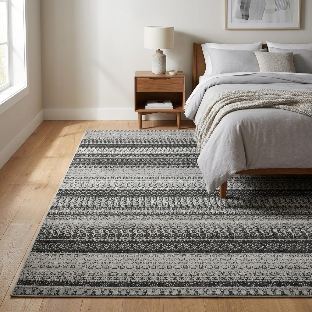 3' X 5' Black And Gray Striped Shag Washable Area Rug With UV Protection - HomeRoots - Flyclothing LLC