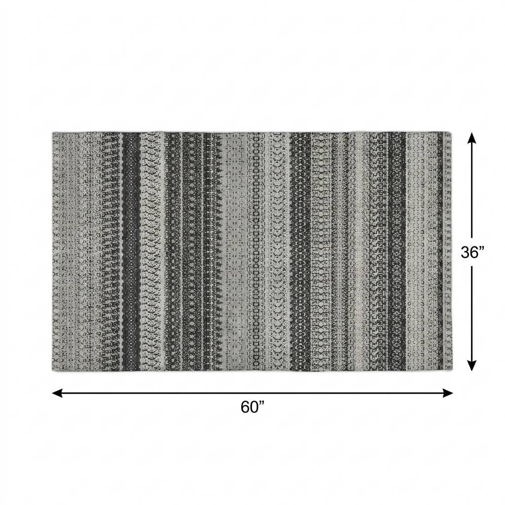 3' X 5' Black And Gray Striped Shag Washable Area Rug With UV Protection - HomeRoots - Flyclothing LLC