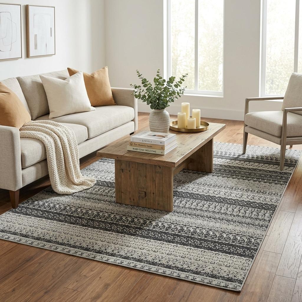 5' X 8' Black And Gray Striped Shag Washable Area Rug With UV Protection - HomeRoots - Flyclothing LLC