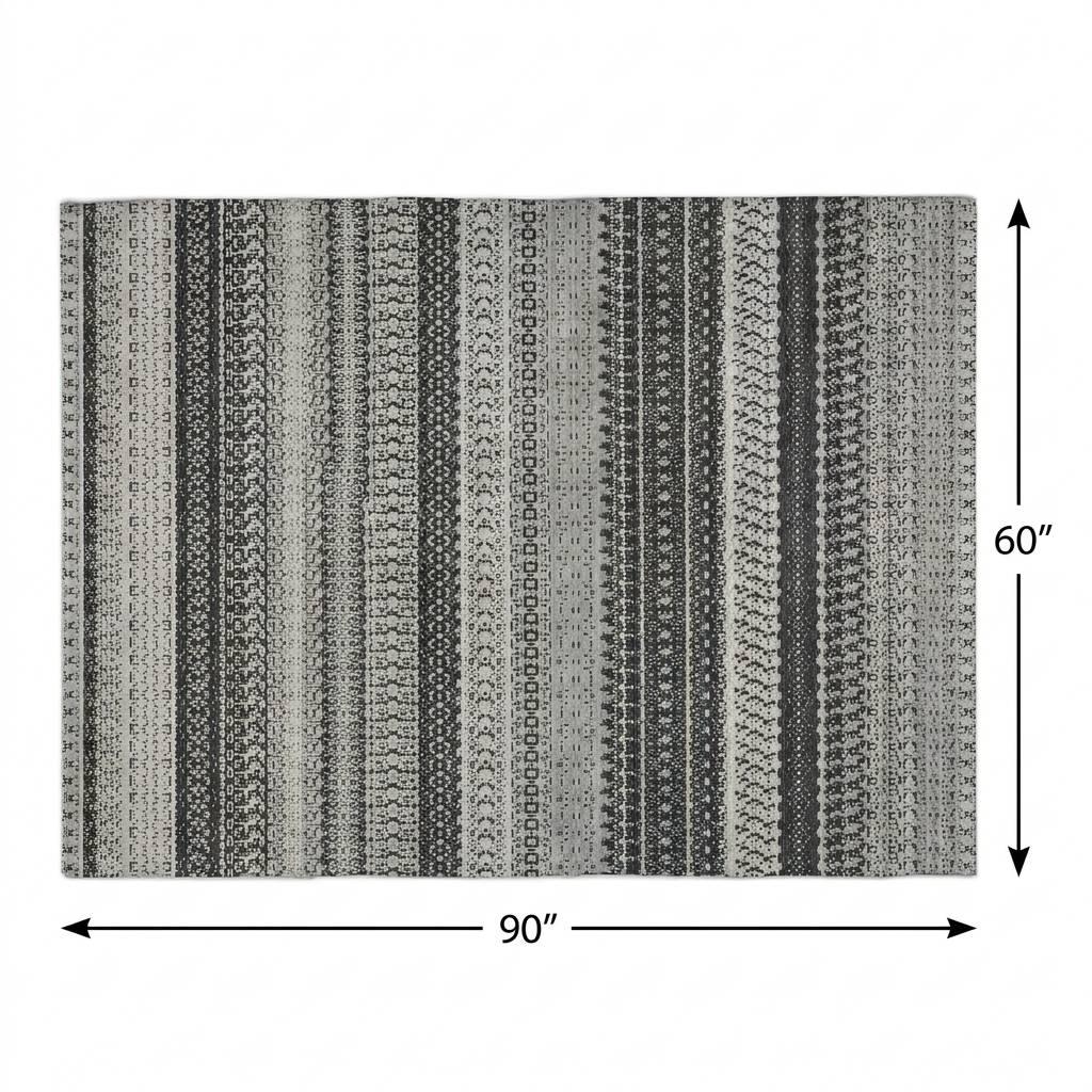 5' X 8' Black And Gray Striped Shag Washable Area Rug With UV Protection - HomeRoots - Flyclothing LLC