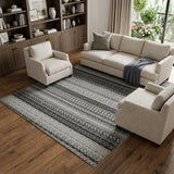 8' X 10' Black And Gray Striped Shag Washable Area Rug With UV Protection - HomeRoots - Flyclothing LLC