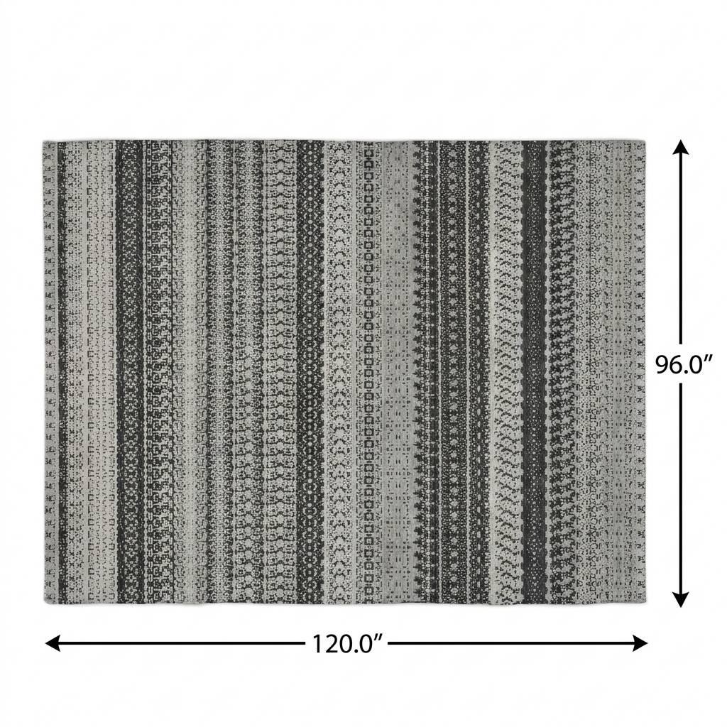 8' X 10' Black And Gray Striped Shag Washable Area Rug With UV Protection - HomeRoots - Flyclothing LLC