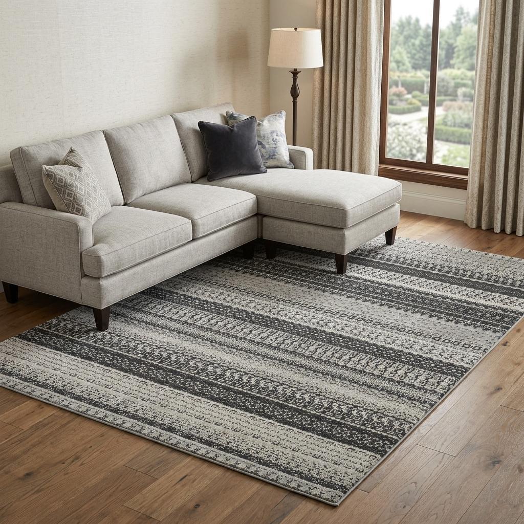 10' X 14' Black And Gray Striped Shag Washable Area Rug With UV Protection - HomeRoots - Flyclothing LLC