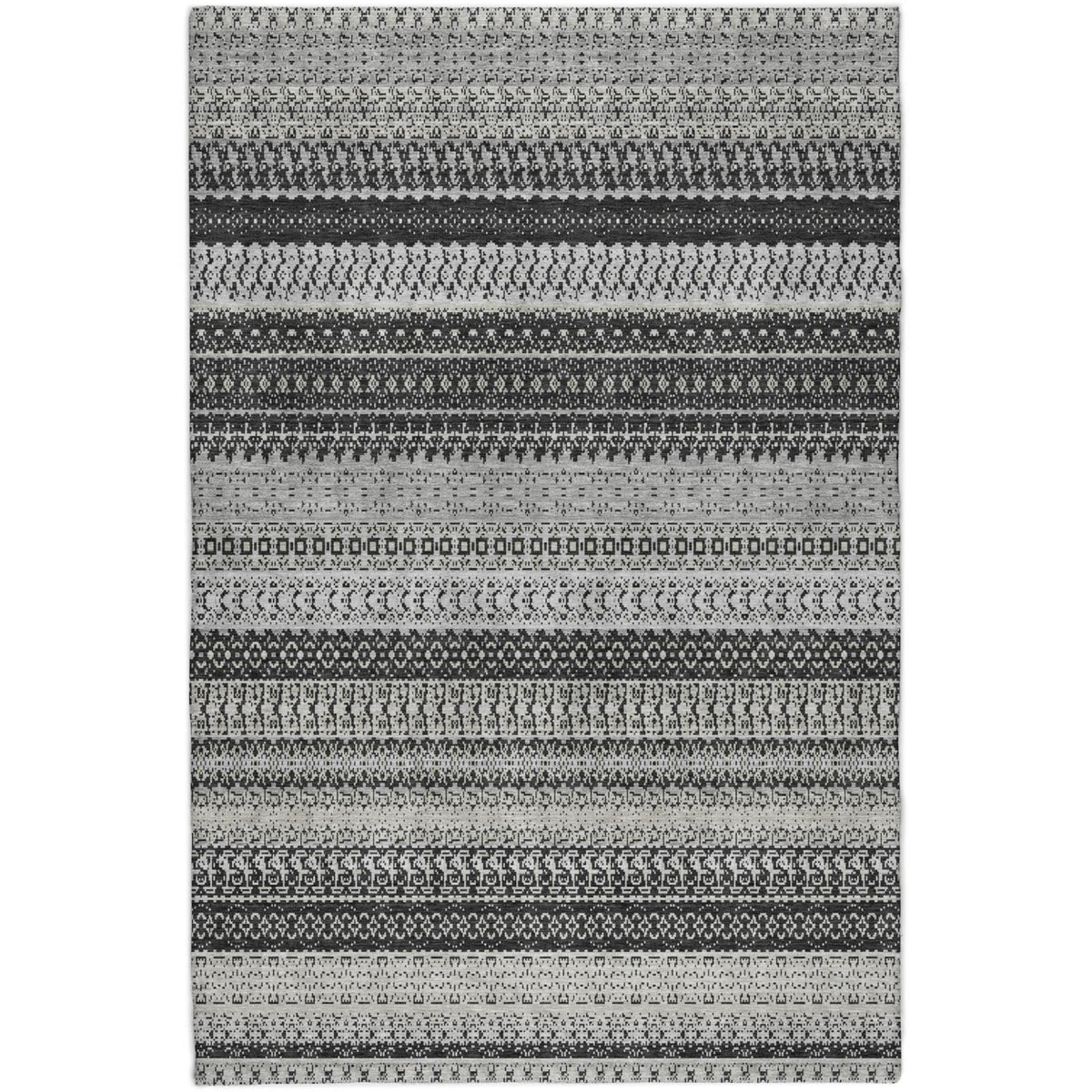 10' X 14' Black And Gray Striped Shag Washable Area Rug With UV Protection - HomeRoots - Flyclothing LLC