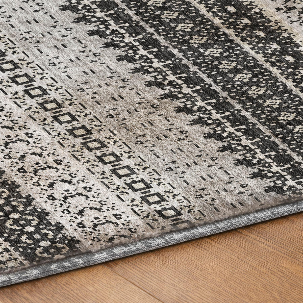 10' X 14' Black And Gray Striped Shag Washable Area Rug With UV Protection - HomeRoots - Flyclothing LLC