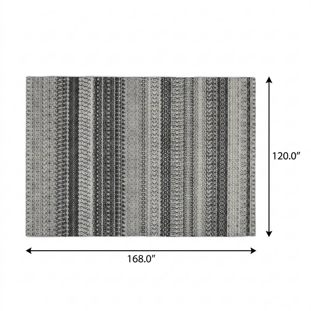 10' X 14' Black And Gray Striped Shag Washable Area Rug With UV Protection - HomeRoots - Flyclothing LLC