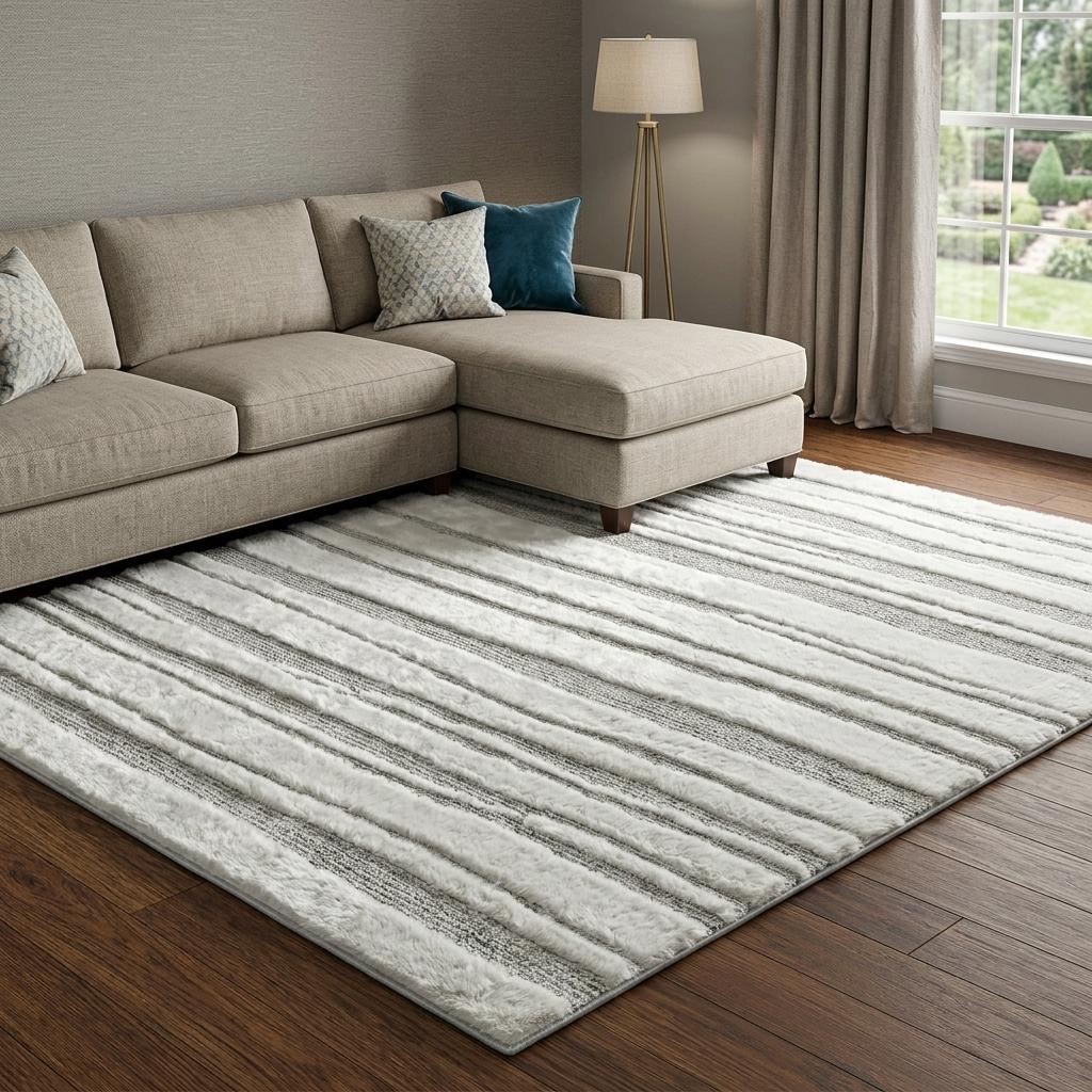 10' X 14' Ivory And Beige Striped Shag Washable Area Rug With UV Protection - HomeRoots - Flyclothing LLC
