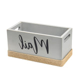 12" Antiqued White Solid Wood And Jute Mail Holder