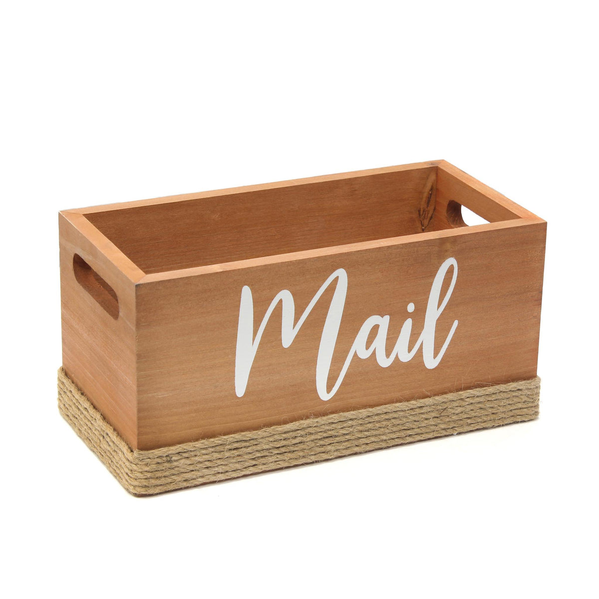 12" Natural Jute And Solid Wood Mail Holder