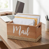 12" Natural Jute And Solid Wood Mail Holder
