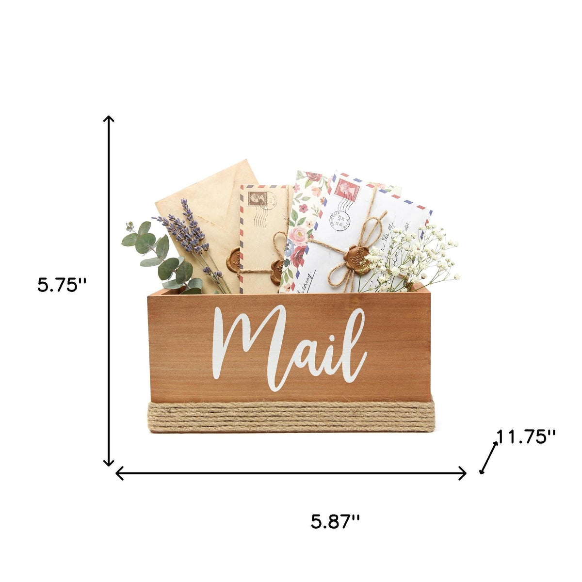 12" Natural Jute And Solid Wood Mail Holder