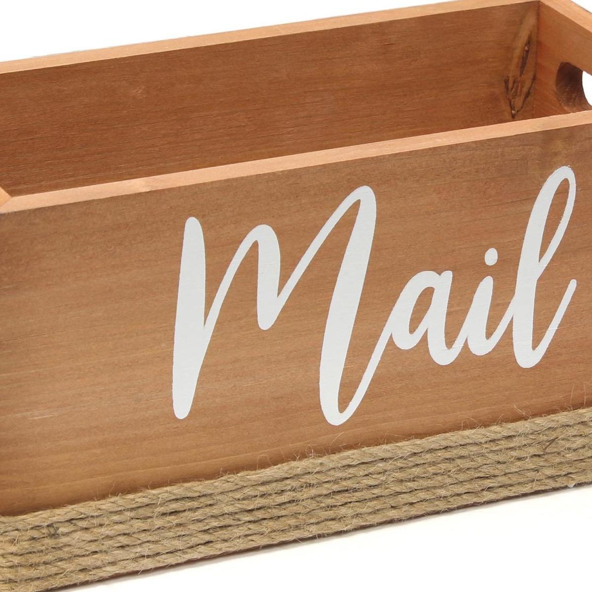 12" Natural Jute And Solid Wood Mail Holder