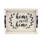 16" White And Black Wood Home Sweet Home Serving Tray With Handles And LED Lights - HomeRoots - Flyclothing LLC