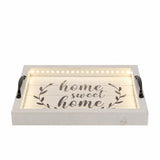 16" White And Black Wood Home Sweet Home Serving Tray With Handles And LED Lights - HomeRoots - Flyclothing LLC
