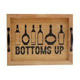 16" Natural And Black Wood Bottoms Up Wine Serving Tray With Handles And LED Lights