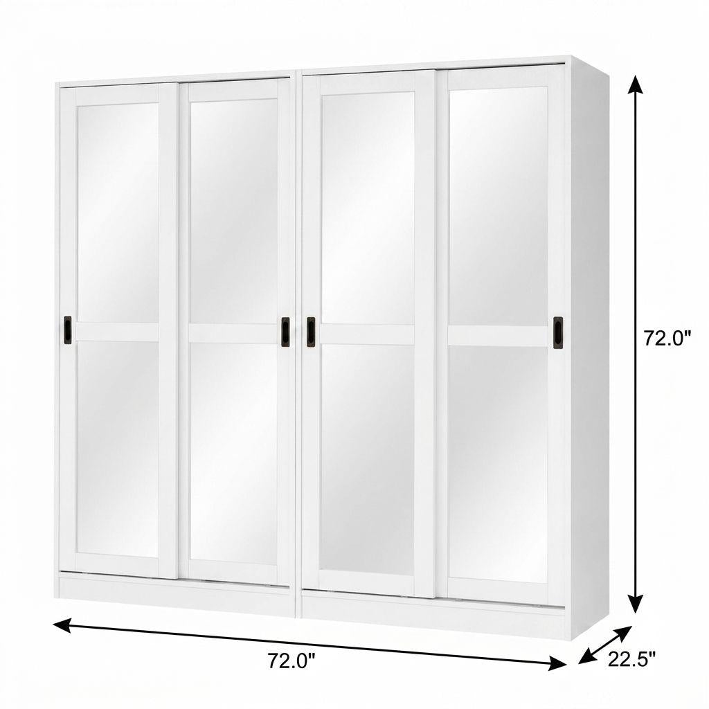 72" White Solid Wood Mirrored Five Door Combo Dresser