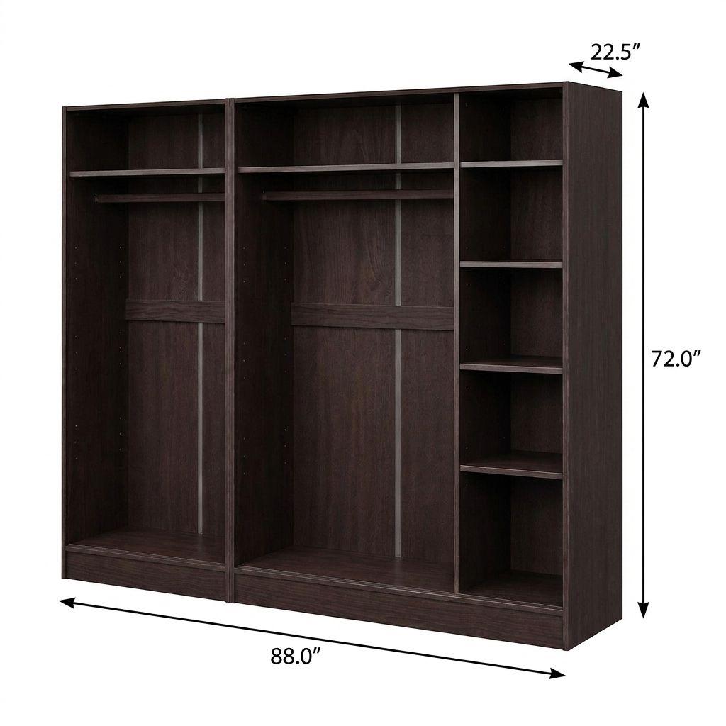 72" Dark Brown Solid Wood Five Door Combo Dresser