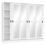 72" White Solid Wood Mirrored Five Door Combo Dresser