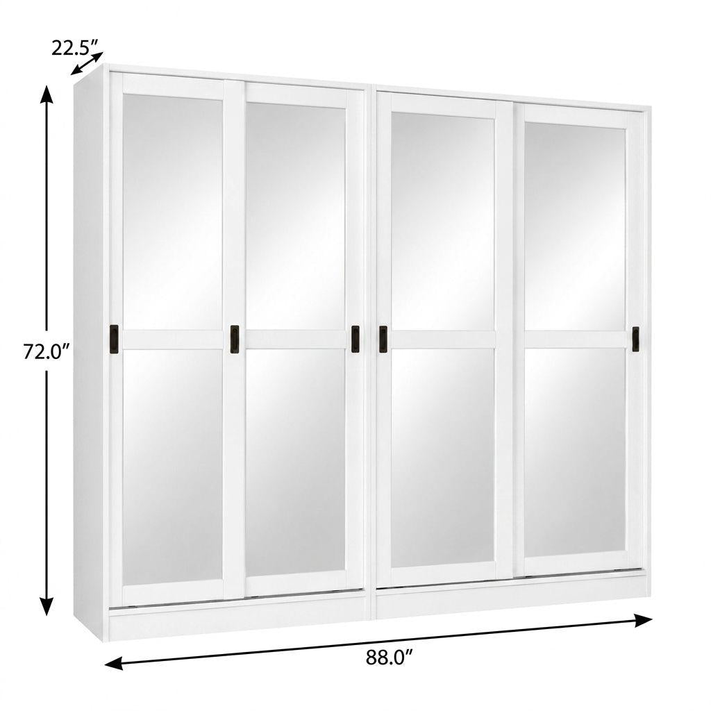 72" White Solid Wood Mirrored Five Door Combo Dresser