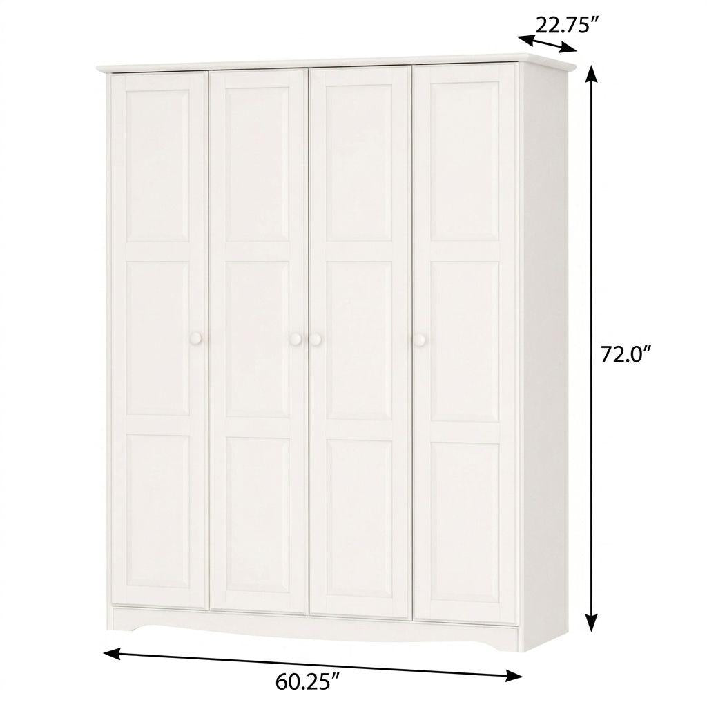 72" White Solid Wood Four Door Combo Dresser - HomeRoots - Flyclothing LLC