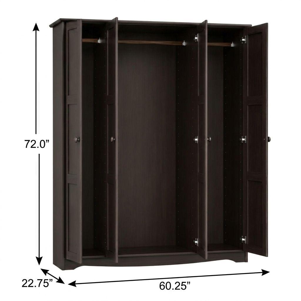 72" Dark Brown Solid Wood Four Door Combo Dresser - HomeRoots - Flyclothing LLC