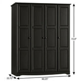 72" Black Solid Wood Four Door Combo Dresser