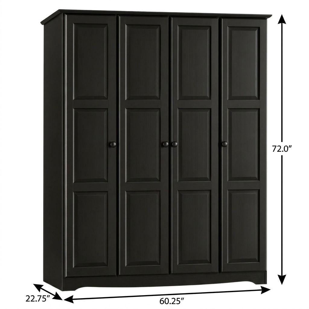 72" Black Solid Wood Four Door Combo Dresser