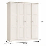 72" White Solid Wood Four Door Combo Dresser