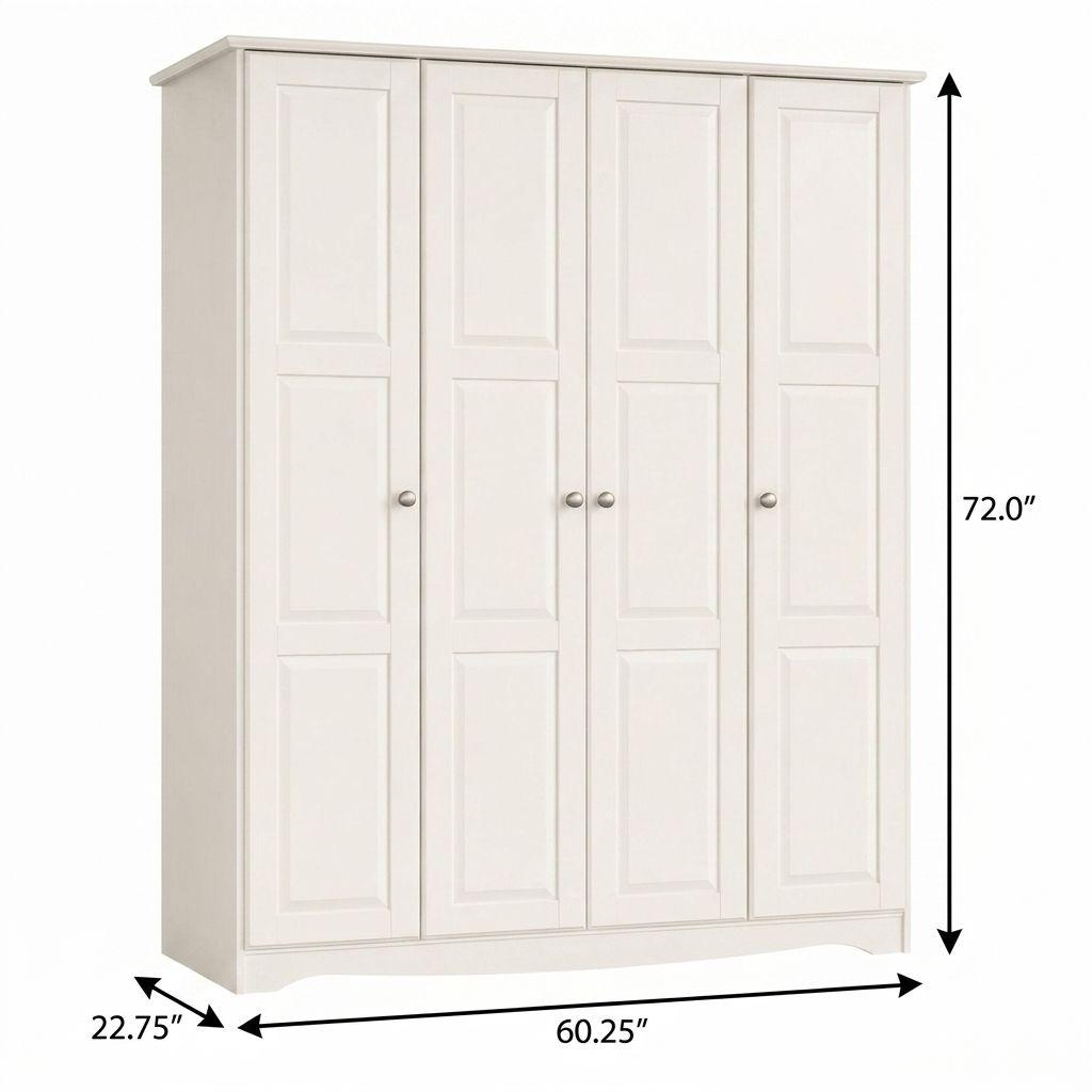 72" White Solid Wood Four Door Combo Dresser