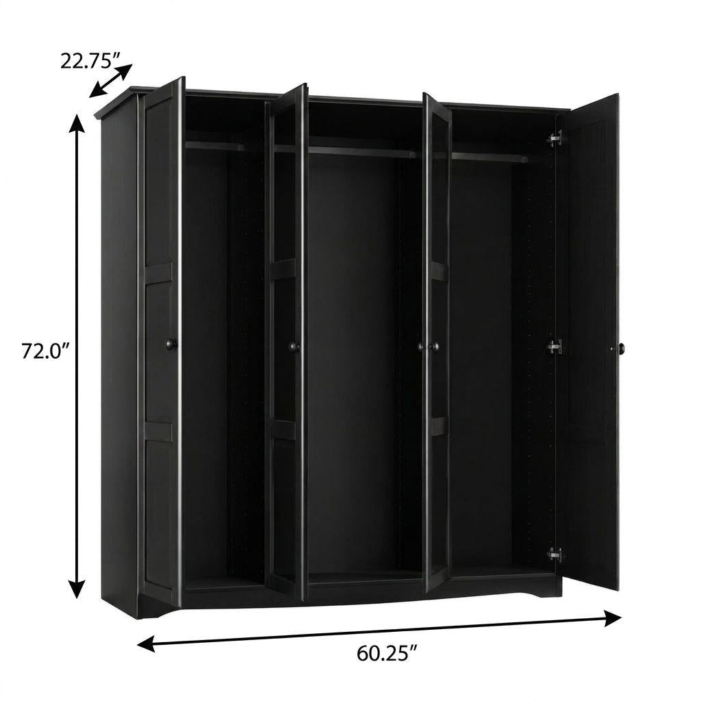 72" Black Solid Wood Mirrored Four Door Combo Dresser - HomeRoots - Flyclothing LLC