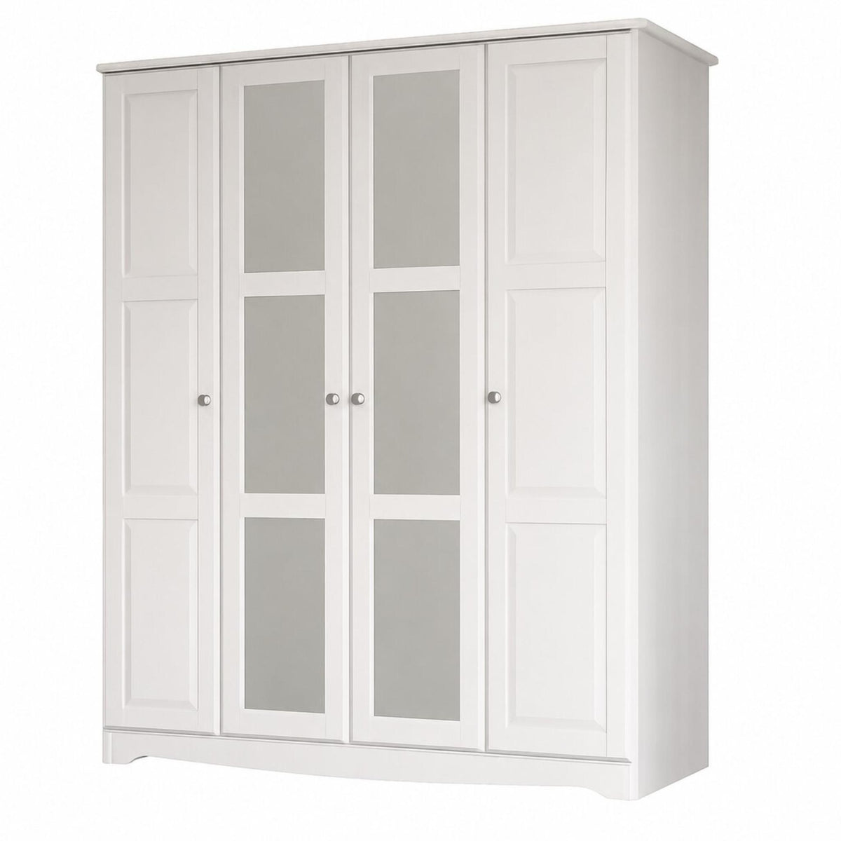 72" White Solid Wood Mirrored Four Door Combo Dresser